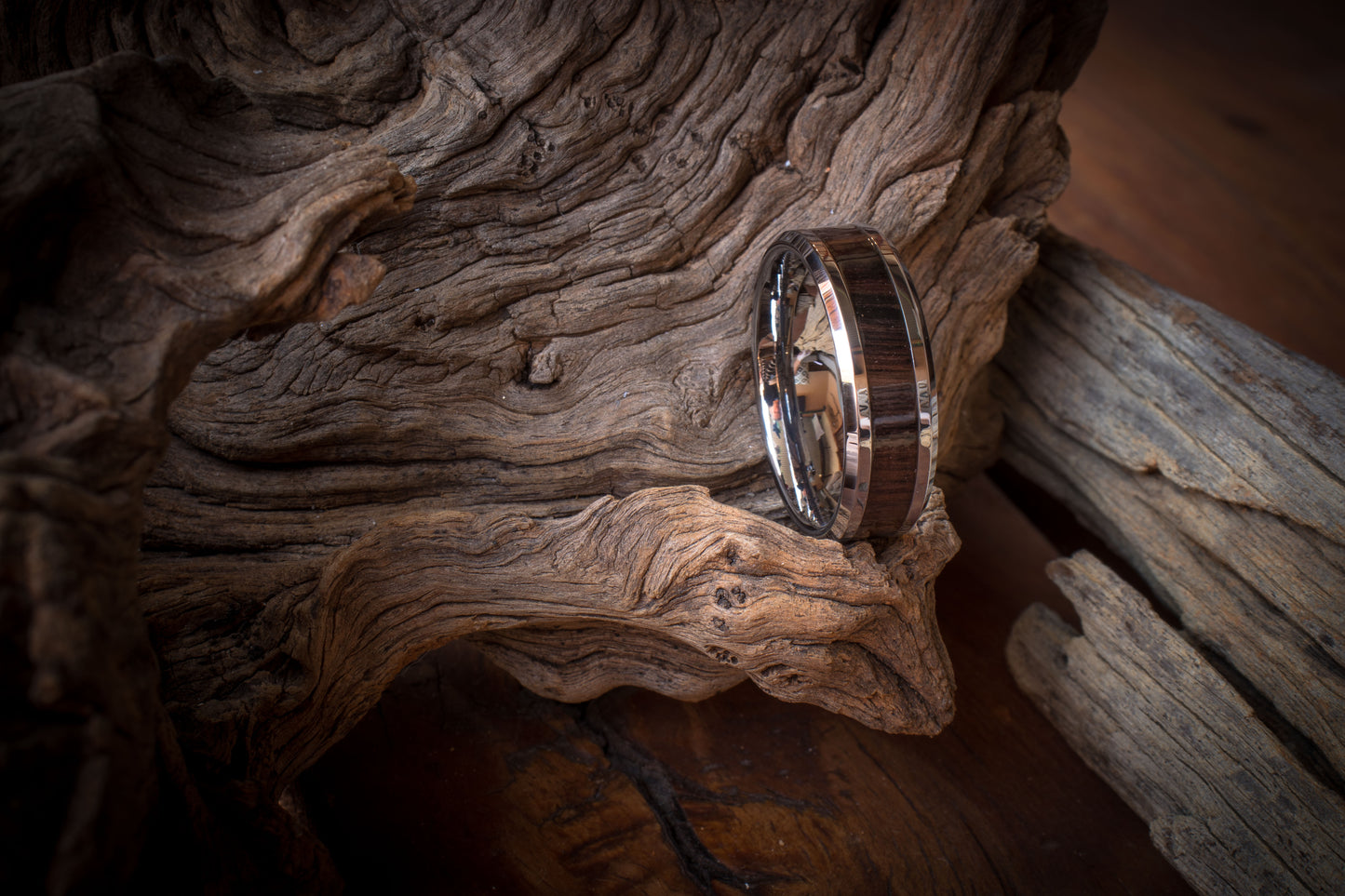 Tungsten Carbide Africa Black Wood Inlay Ring 8mm