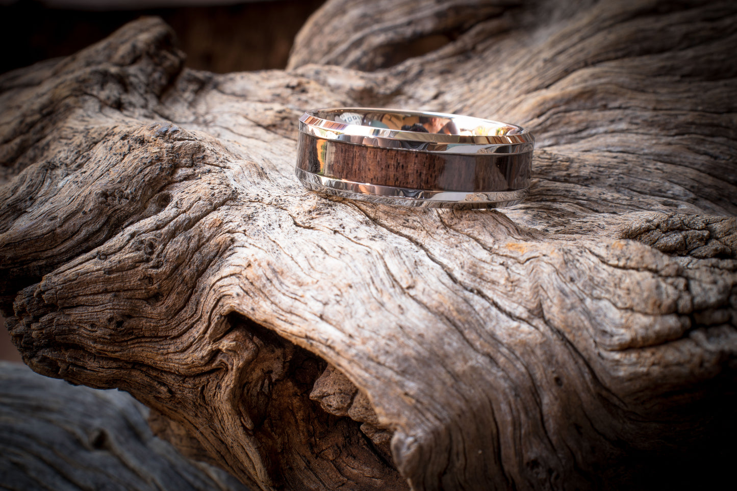 Tungsten Carbide Africa Black Wood Inlay Ring 8mm