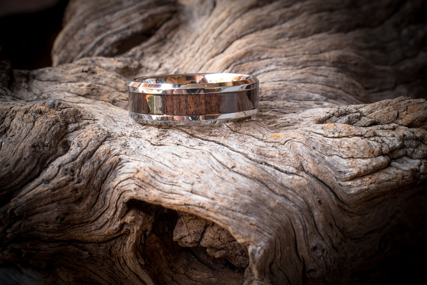 Tungsten Carbide Africa Black Wood Inlay Ring 8mm