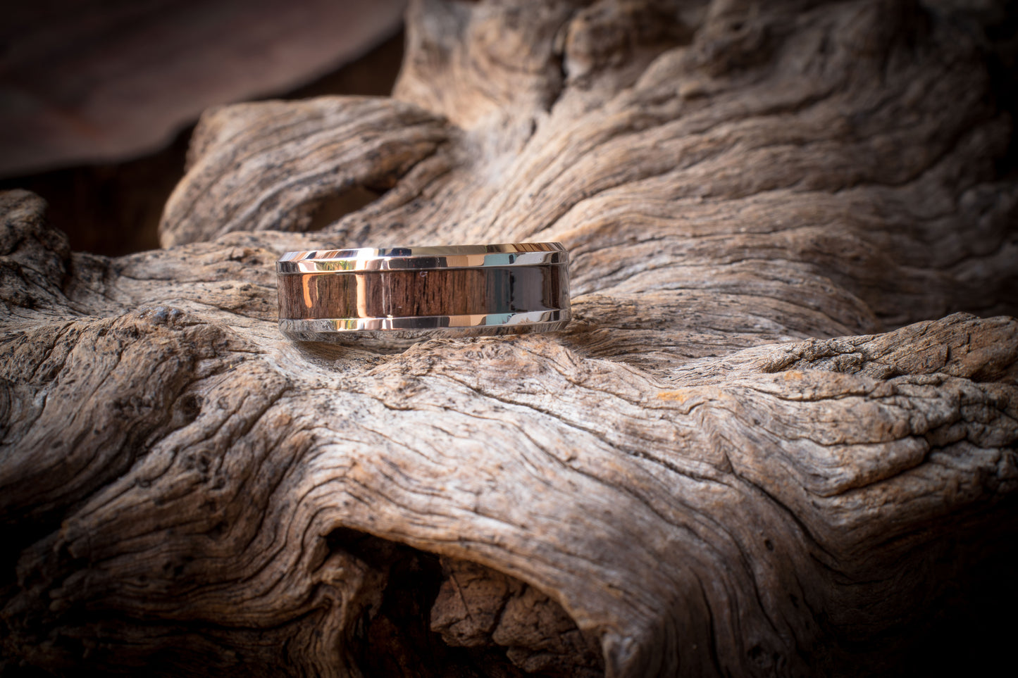 Tungsten Carbide Africa Black Wood Inlay Ring 8mm