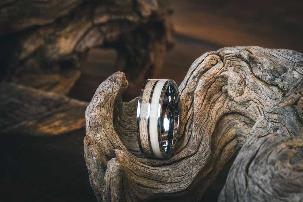 Tungsten Carbide Eland and Warthog Inlay Ring 8mm