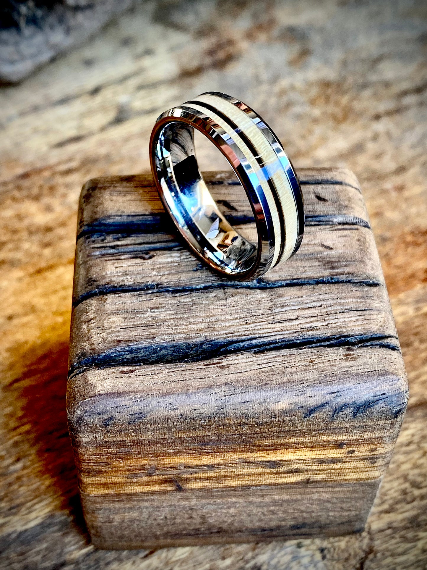 Tungsten Carbide Elephant Tail Hair Inlay Ring 8mm