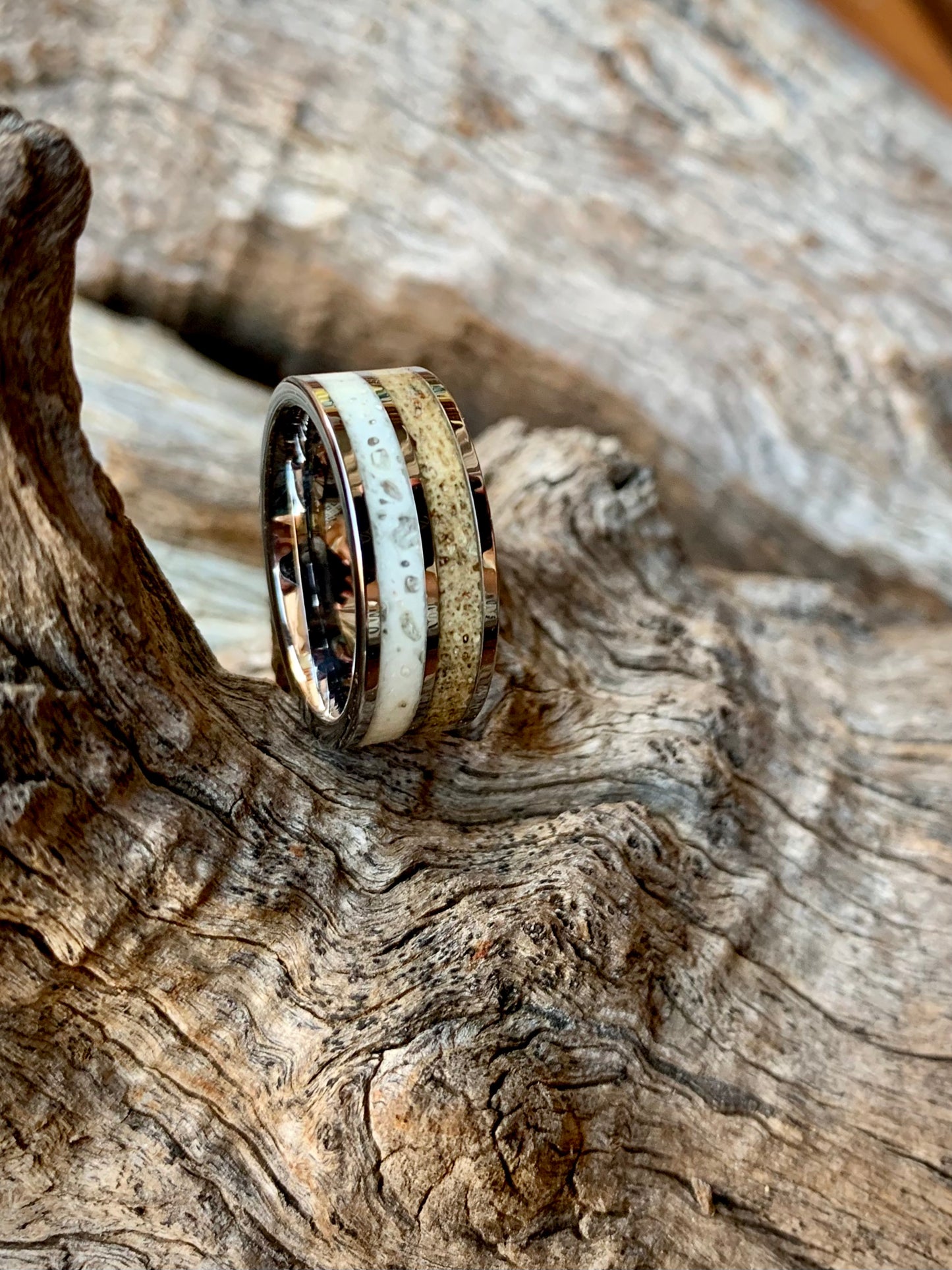 Tungsten Carbide Kudu & Wildebeest Horn Inlay Ring 8mm