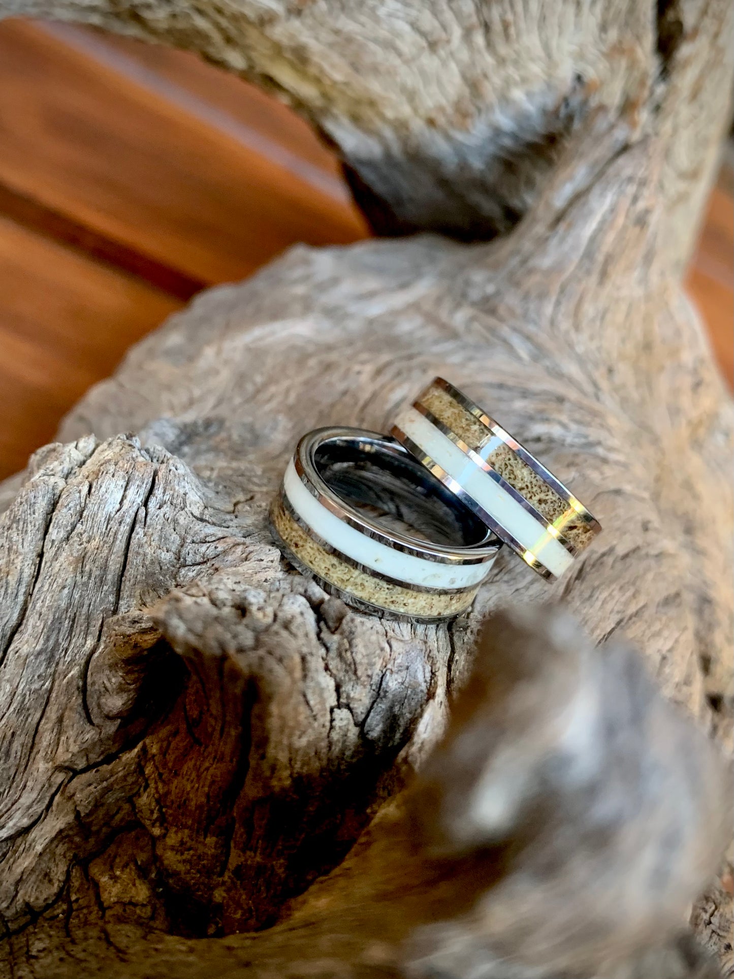 Tungsten Carbide Kudu & Wildebeest Horn Inlay Ring 8mm