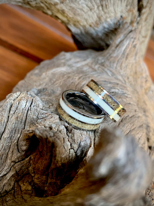 Tungsten Carbide Kudu & Wildebeest Horn Inlay Ring 8mm