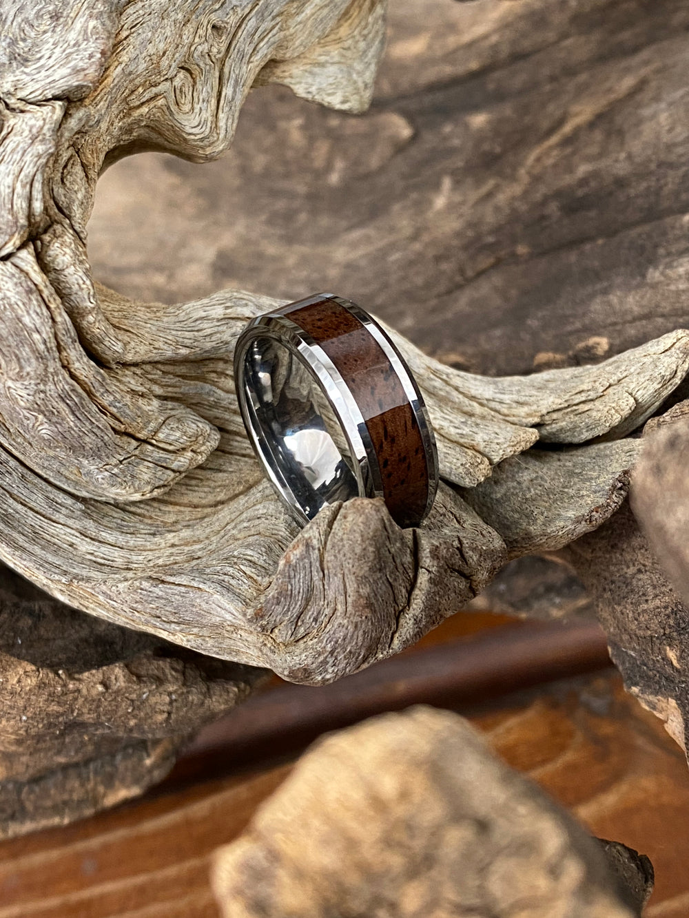 Tungsten Carbide Leadwood Inlay Ring 8mm