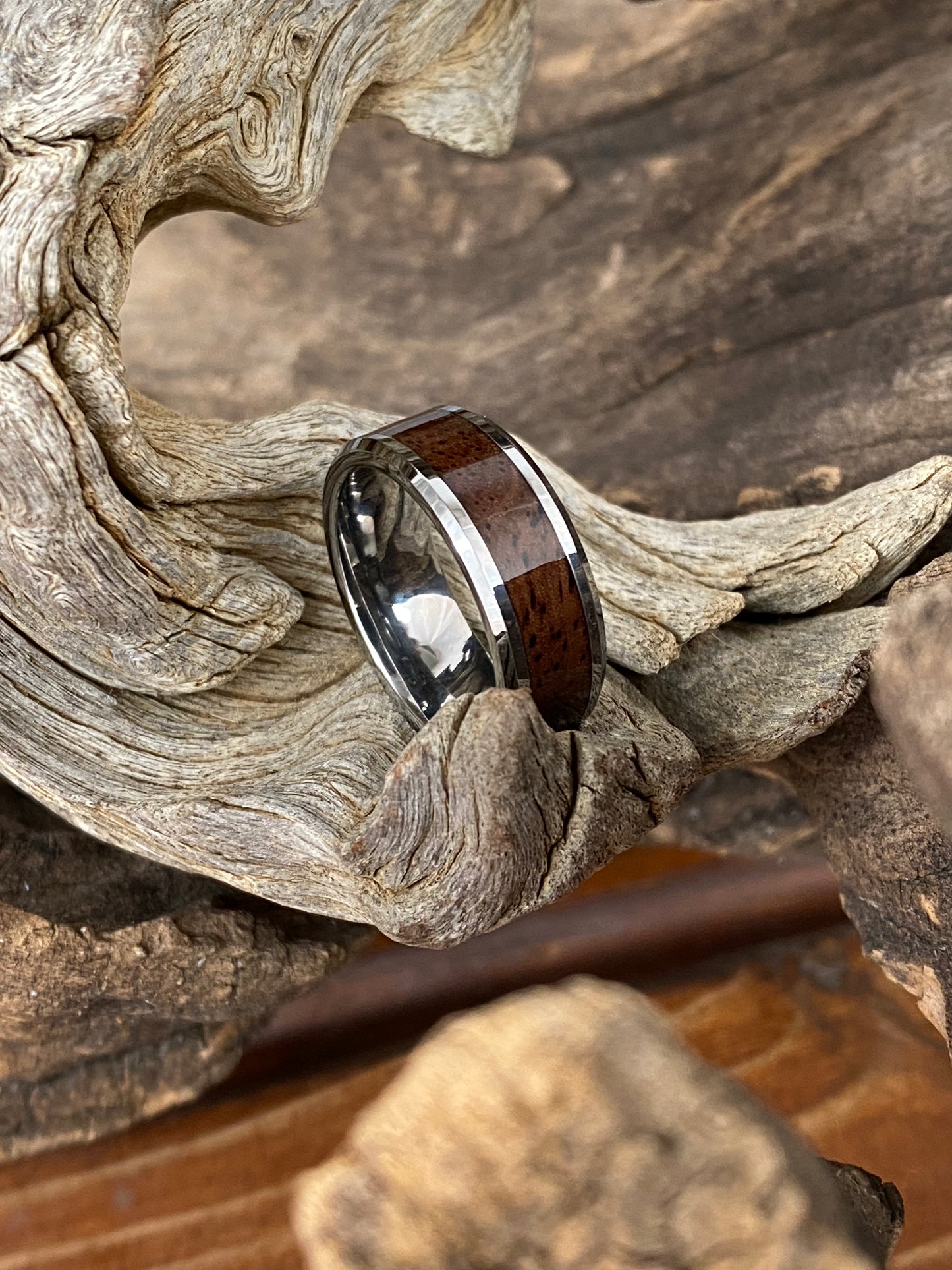 Tungsten Carbide Leadwood Inlay Ring 8mm