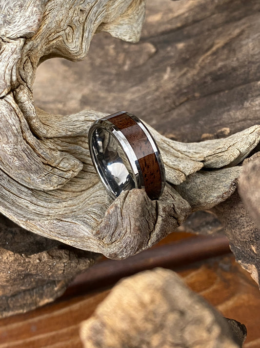 Tungsten Carbide Leadwood Inlay Ring 8mm