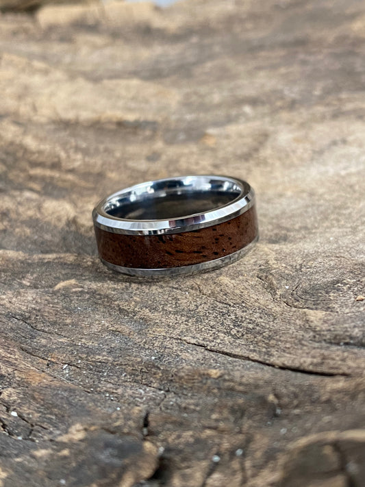 Tungsten Carbide Leadwood Inlay Ring 8mm