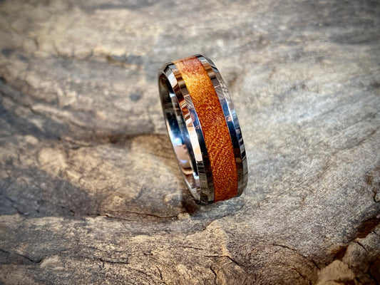 Tungsten Carbide Sekelbos Wood Inlay Ring 8mm