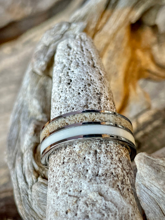 Tungsten Carbide Wildebeest and Warthog Inlay Ring8mm