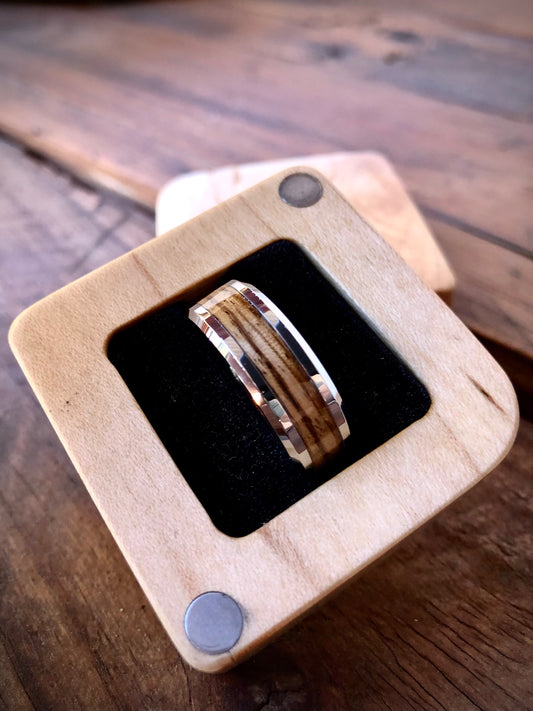 Tungsten Carbide Zebrano Veneer Inlay Ring 8mm