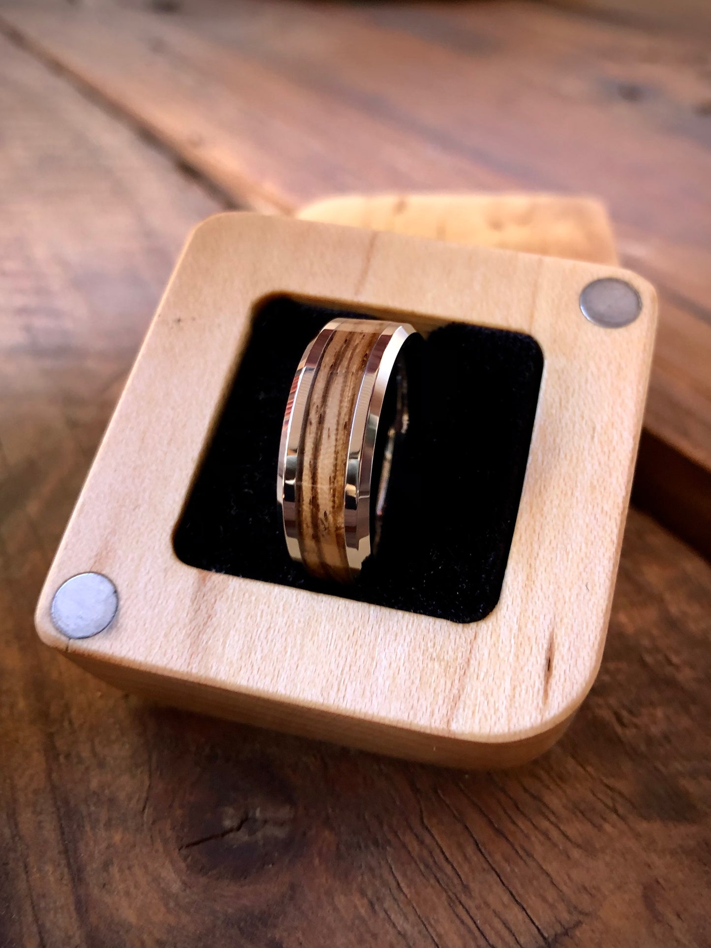 Tungsten Carbide Zebrano Veneer Inlay Ring 8mm