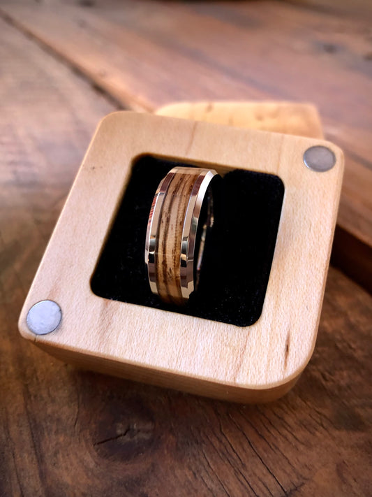 Tungsten Carbide Zebrano Veneer Inlay Ring 8mm