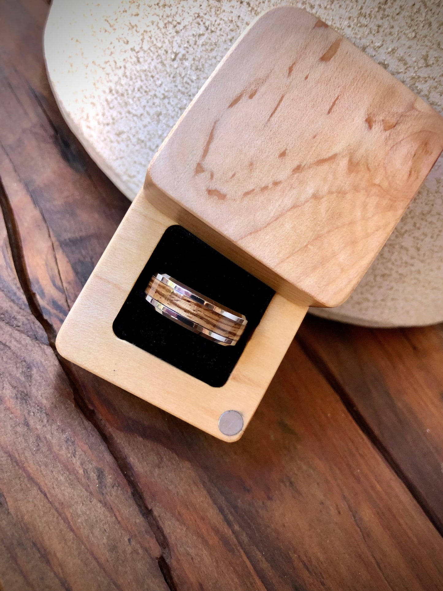 Tungsten Carbide Zebrano Veneer Inlay Ring 8mm