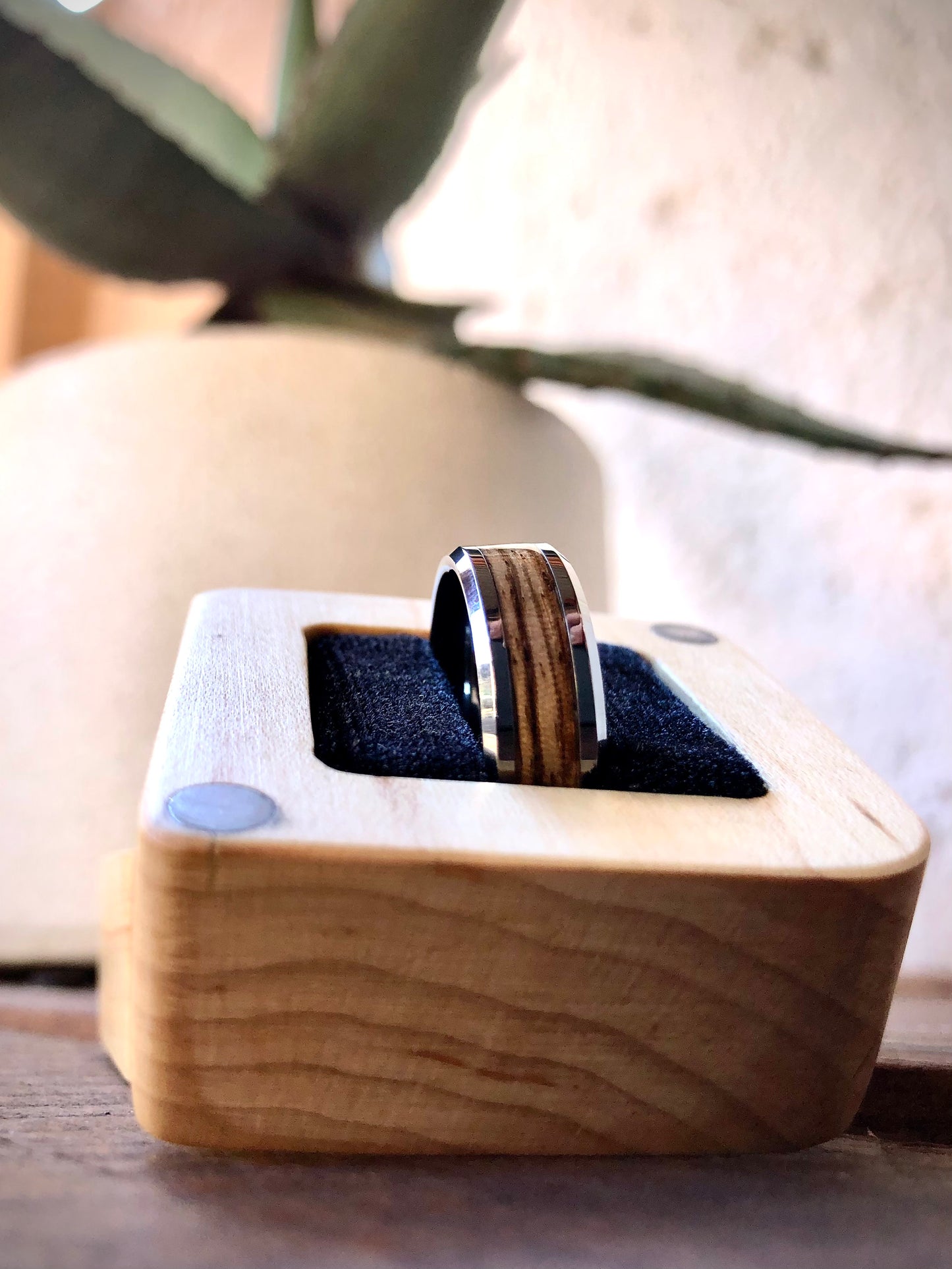 Tungsten Carbide Zebrano Veneer Inlay Ring 8mm